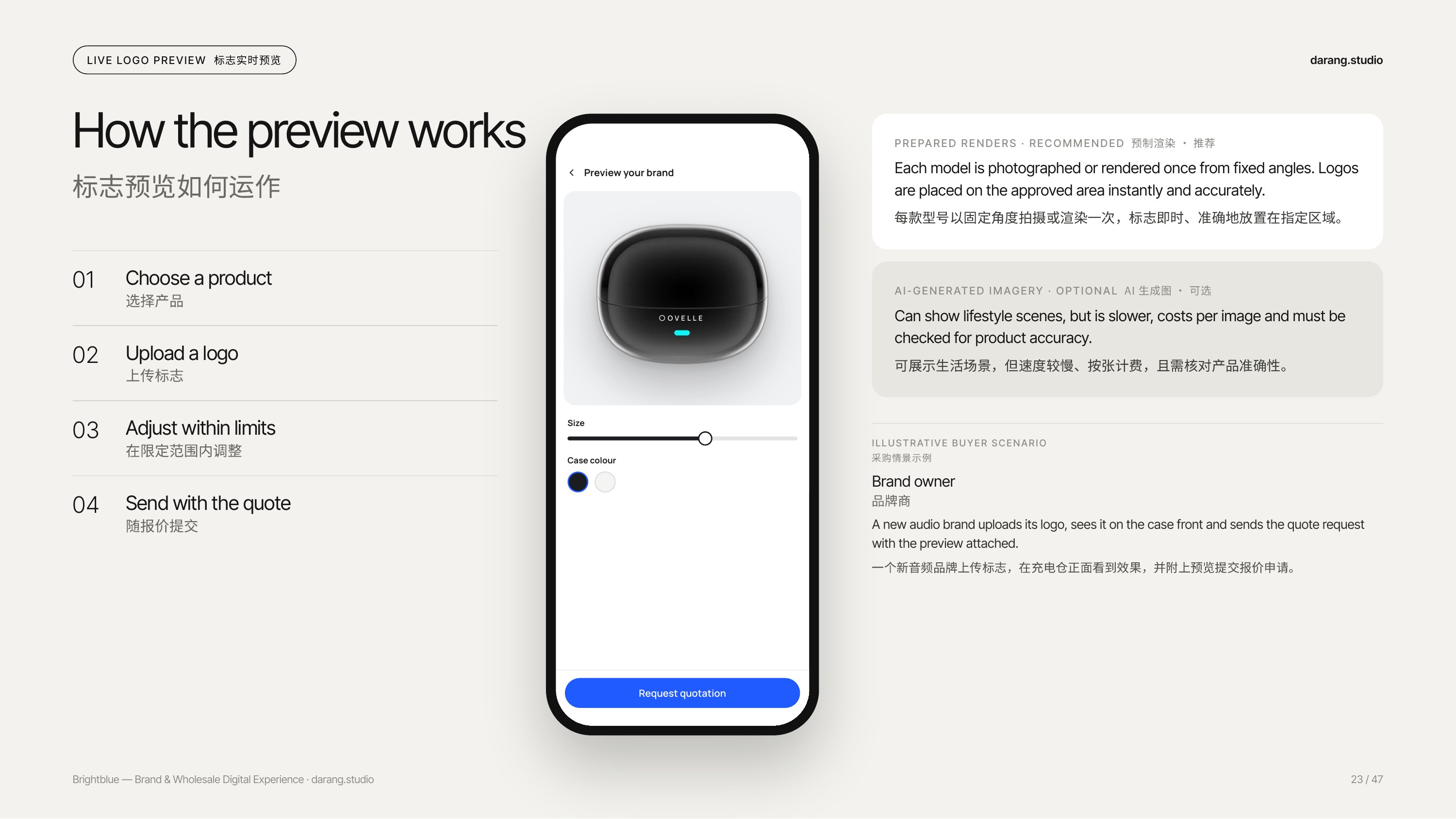Your logo, your product — live preview